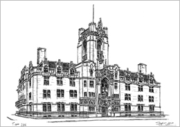 Illustration of Middlesex Guildhall by Stephen Wiltshire