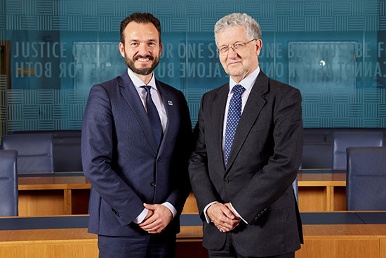 Photo of Lord Hodge & President of the European Court of Human Rights Judge Róbert Ragnar Spanó in Courtroom 2